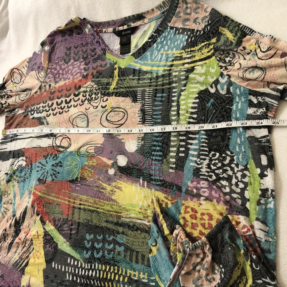 Ali Miles Shirt Womens 1X Multicolor Abstract Art Print Tunic 3/4 Sleeve Top - Picture 7 of 10